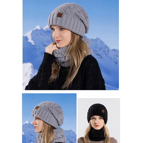 Womens Slouchy Beanie Hat Warm Scarf Winter 2 Piece Sets Thicken Chunky Knitted Soft Ear Protection Outdoor Skull Cap3