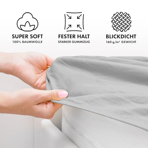 Jacobson Jersey Spannbettlaken Spannbetttuch Baumwolle Bettlaken (140x200-160x200 cm, Grau) 3