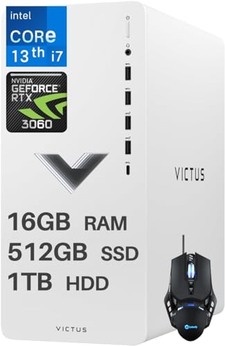 Image of HP Victus Gaming Desktop 2024 Newest Computer PC, Intel Core i7-13700 (16 Cores, Up to 5.2GHz), NVIDIA GeForce RTX 3060 Graphics, 16GB RAM, 512GB SSD, 1TB HDD, Wi-Fi 6, Win 11 Home, with Cefesfy Mouse