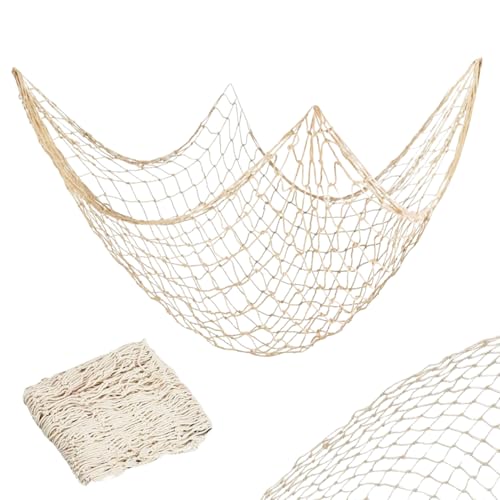 Lyivisk Filet de pêche décoratif - En maille - Pour l'extérieur - Couleur naturelle - 100 x 200 cm - Décoration murale maritime pour mariage, fête,...