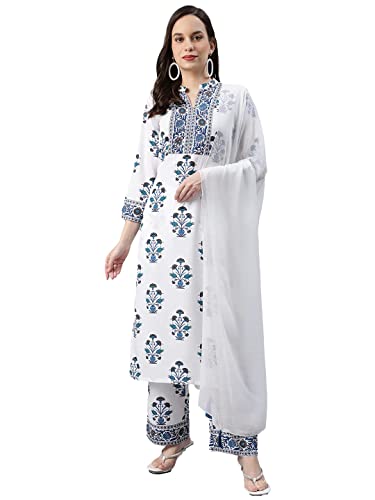 Image of Vaamsi Polyester Printed Kurta Palazzo Dupatta Set (PKSKD1012 XL White)