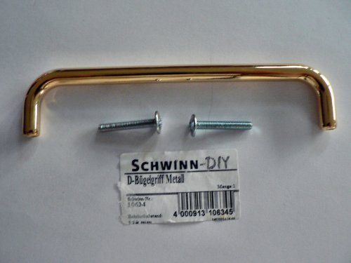 Schwinn Möbel-Griff, D-Form, Stahl Gold glänzend, 135/120mm, 128mm Lochabstand, 1 Stück mit Montageschrauben, Artikelnr. 10634