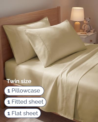 Image of Twin 4 Piece Bed Sheet Set - Comfy, Breathable & Cooling Sheets - Beige | Ultra Soft Hotel Luxury Bedding Set with 8-16 Inch Deep Pockets, 1 Flat & 1 Fitted Sheet & 2 Pillowcases, Wrinkle & Fade Free