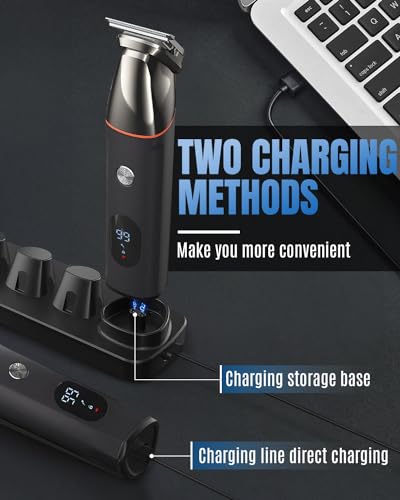 Cordless Hair Clipper for Men, 5 in 1 Rechargeable Beard Trimmer Men, IPX6 Waterproof Mens Grooming Kit, Electric Hair Cutting Kits with Magnetic Suction, LED Display, USB Charging,Men's Gifts - Image 5