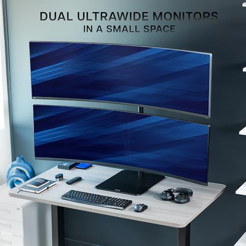 Image of VIVO Freestanding Dual Vertically Stacked Ultra-Wide Monitor Desk Stand, Extra Tall Heavy Duty Adjustable Mount for 2 Ultrawide Screens up to 49 inches, 44 lbs Per Screen Capacity, Black, STAND-V202L