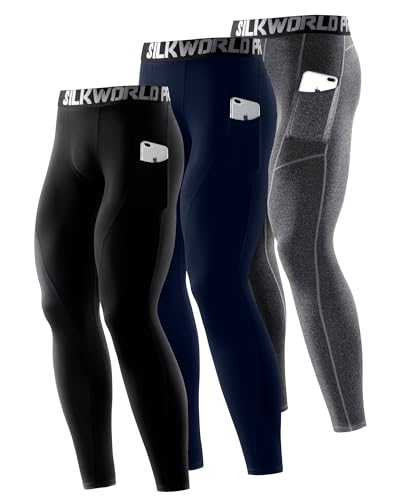 SILKWORLD Men's 1–3 Pack Compression Pants with Pockets