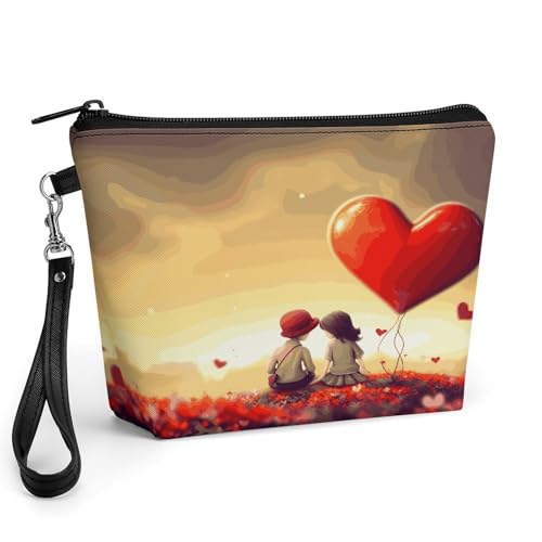 Bolsa de maquillaje Love Couple de piel sintética con cremallera y acabados de alta calidad