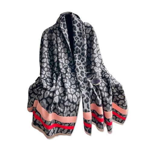 Winter Cashmere Scarf Women Pashmina Shawls And Wraps Leopard Pattern Reversible Scarf With Tassel Long Warm Stole