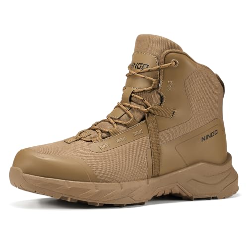 Image of NINGO Soft Toe Waterproof Work Boots for Men, Lightweight Comfortable Hiking Shoes for All Day, Non Slip Breathable Military Tactical Army Boots for Motorcycle, Jungle, Outdoor, Sport