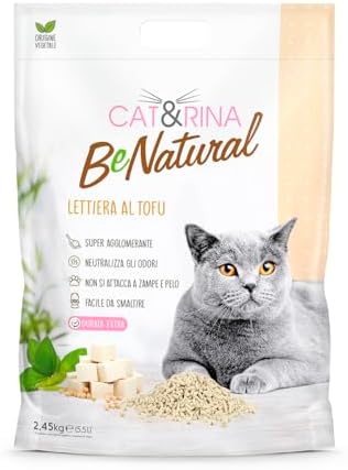 Cat&Rina BeNatural, Tofu Litter for Cats, Agglomerant, Vegetable and Ecological. Up to 30 Days of Use. Disposable in the Organic or the Toilet | Fragrance: Classic, Format 5.5 L