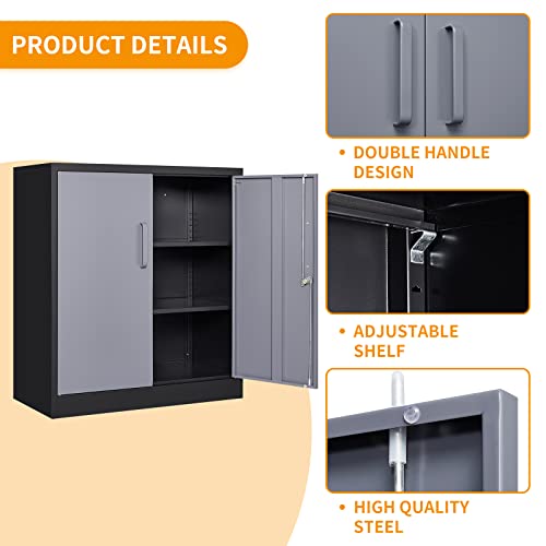 Stani Metal Storage Cabinet, Storage Cabinet With 2 Adjustable Shelves, Steel Counter Cabinet With Lockable Doors For Home Office #TOP6