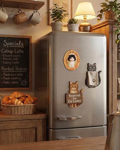 Imán decorativo para refrigerador con diseño de gato retro miniatura 2