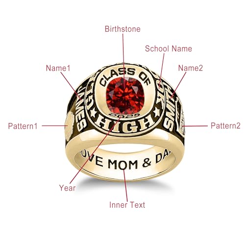 Graduation Gifts for Men Solid 10K 14K 18K Gold Class Rings for Men Personalized High School University Ring with Customized Symbol Pattern Customized Gold Engraved College Rings4