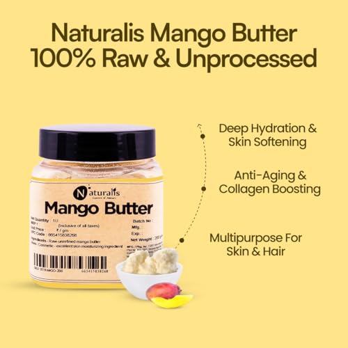 Image of Naturalis Mango Butter | 200gm | Raw, Unprocessed & Unrefined Body Butter | Ingredient for Lip Balm & Lip Cream | Moisturization of Body | Smooth Texture in Skincare Blends