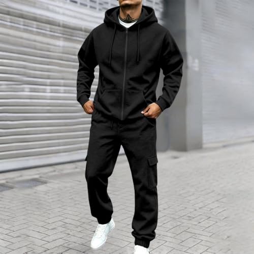 Mens Track Suits 2 Piece Set Zip Up Sweatsuits Oversized Hoodie Jogger Sets | Jogging Suits For Men 2 Piece Set Sweatsuits Fall Athletic Long Sleeve Zip Up Hoodie Sweatshirt And Wide Leg Cargo Sweatpants - image 3