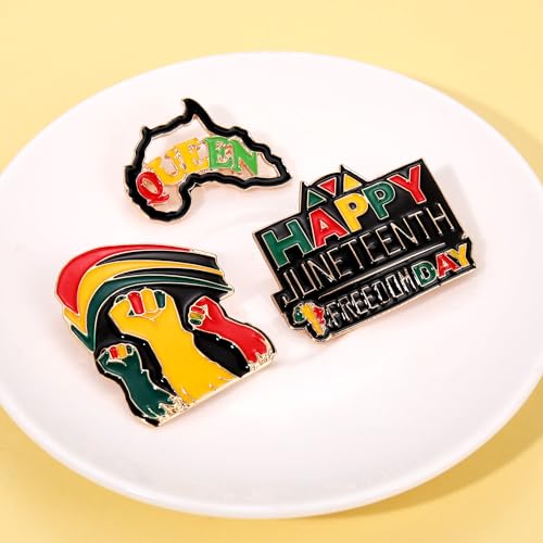 Image of African Brooches for Women Juneteenth Brooch Pins Enamel Black History Africa Map Brooches Black Queen Power Fist Lapel Pins Black History Month Juneteenth African Jewelry Accessories Outfits Party Favors Gifts
