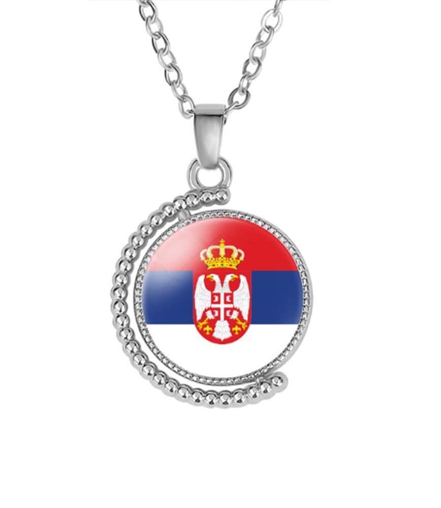 vmcoatdu Many Countries National Flag Double Sided Rotation Necklace Gift Men Women Stainless Steel Glass Necklace