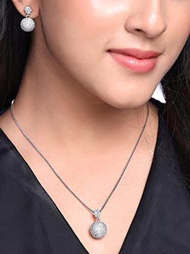 Image of Yellow Chimes Jewellery Set for Women and Girls American Diamond Jewellery Set | Rosegold Rhodium Plated AD Necklace Set for Women | Birthday Gift for Girls & Women