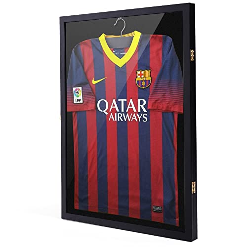 Jaxpety Jersey Display Frame Case Large Sports Jersey Frame Wood Jersey Shadow Box Case With Uv Protection Acrylic And Hanger For Basketball Football Baseball Soccer Hockey Sport Shirt, Black #TOP22