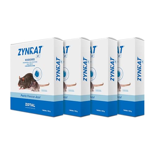 Zotal | Pack 4 | Zynrat® BF Pasta Fresca | Caja de 600 Gramos (4 Bolsas de 150 gr) | Veneno para Ratas | Veneno para Ratones | Matarratas Potente y eficaz | Uso domestico