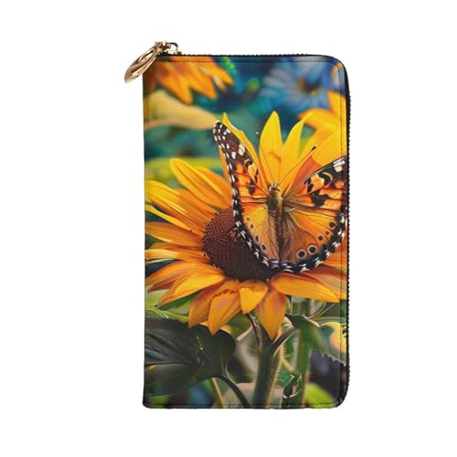 Sunflower Butterfly Printed Long Wallet for Women Men Cute PU Leather Wallet with Coin Purse and Credit Card Holder2