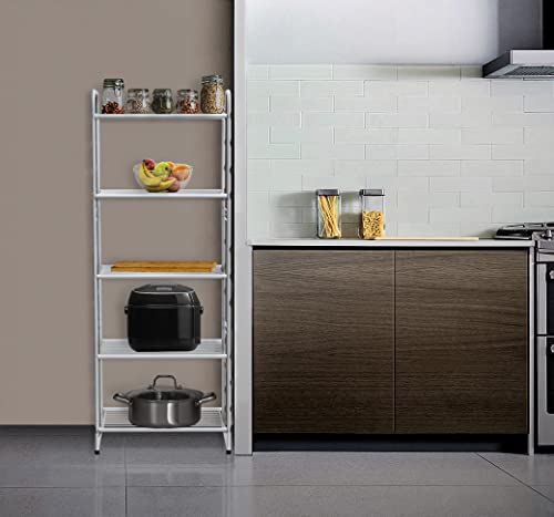 Georis 5-Tier Heavy Duty Wire Shelving Unit Storage Rack, Stackable Extendable Plant Stand Organizer With Adjustable Shelf, Water Bottle Storage Holder, White #TOP3