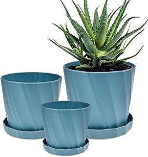 3 Pcs Plastic Plant Pots 13.5/16.5/19.5 cm Flower Nursery Pot Indoor Modern Decoration Plant Pots Perfect for Indoor and Outdoor with Drainage Hole and Tray for All Plants