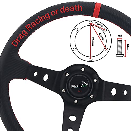 image for RASTP Steering Wheel,PU Carbon Fiber Racing Steering Wheel,350mm Deep 