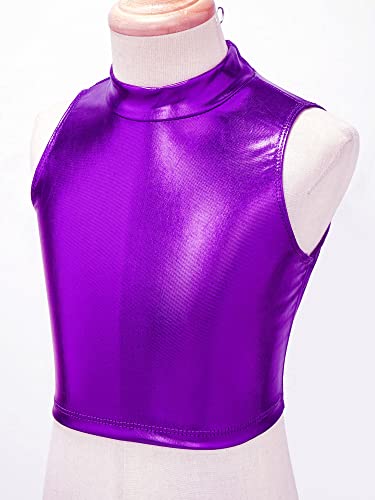 Moily Kids Girls Shiny Metallic 2 Pieces Gymnastics Dance Outfit Sports Bra Tank Top with Booty Shorts Sets4