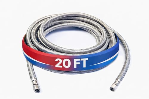 Refrigerator Icemaker Hose (20 FT) - Universal Fit to ALL Refrigerator Brands - Icemaker Water Supply Line - ¼” x ¼” Connections - SS Refrigerator Supply Hose for Ice & Water