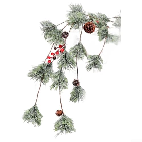 Ghirlanda festiva di aghi di pino con pigne e bacche rosse, 1 8 m, per caminetti, tavoli e porte