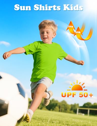 Image of Boys Rash Guard Swim Shirt UPF 50+ Short Sleeve Athletic Shirts Quick Dry Fit Sun Shirt Neon Tees for Kids Girls Youth 2-16Y