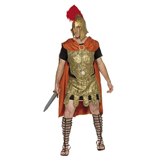 Smiffy's Smiffys-20375M Miffy Disfraz de Soldado Romano, Dorado, con Capa, Tunica, Peto y Falda de látex, Color Oro, M-Tamaño 38"-40" 20375M