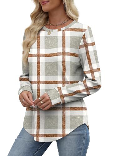 Image of WIHOLL Sweatshirt for Women Crewneck Long Sleeve Shirts Curved Hem Lightweight Sweaters Fall Clothes 2025