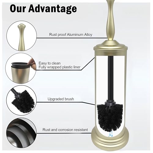 Image of Satin Matte Soft Gold Toilet Bowl Brush with Holder, Durable Bathroom Cleaning Tool, Modern Design for Easy Toilet Maintenance, Bathroom Cleaner Brush for Efficient Cleaning and Hygiene