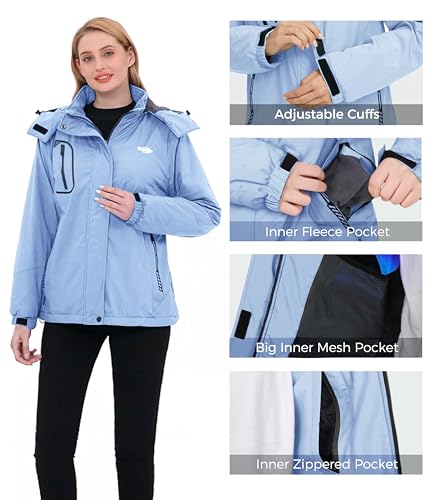 Image of Wantdo Women's Mountain Waterproof Ski Jacket Windproof Rain Jacket Winter Warm Hooded Coat