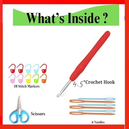 Image of Crochet Kit with Soft Grip Handles - Full Crochet Hook Set for Beginners & Yarn Lovers - Ergonomic Crochet Tools for DIY Craft & Gifting (Crochet Set-1)