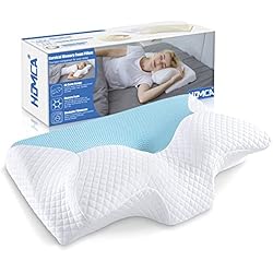 Almohada Ortopedica Para Dormir Boca Abajo HOMCA Almohada Cervical de Espuma Viscoelastica, Almohada Ortopedica para Soporte de Cuello, Almohadas Ergonómico para Dormir de Lado y Boca Arriba, Azul