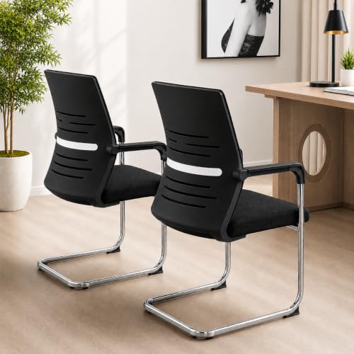 Image of OfficeElite | Ergonomic Office Chair for Home & Office | Breathable Fabric Back, Soft Cushion Seat | Heavy Duty Chrome Sled Base (120 kg Capacity, Black, Pack of 2)