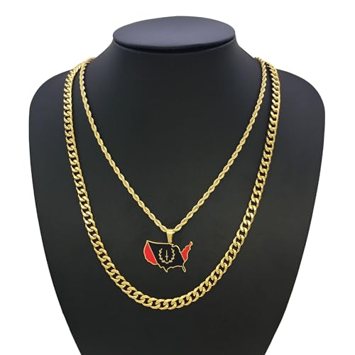 Black American Heritage Flag Necklace for Men and Women - African America Map Flag Pendant Necklaces - Black American Jewelry - African America Jewelry2