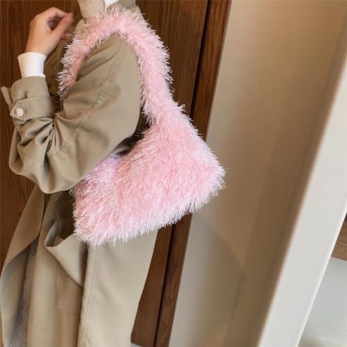 Image of Fluffy Shoulder Hobo Bag Handbag and Purse Women Y2K Fuzzy Soft Plush Underarm Tote Bag