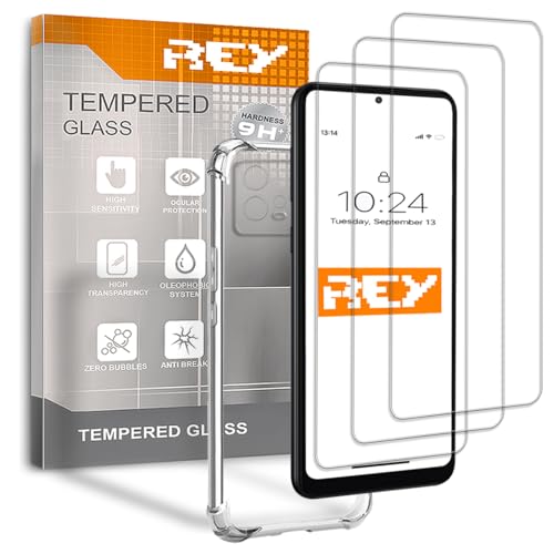REY 3X Protector de Pantalla y Funda Anti-Shock para Motorola Moto G72, Cristal Vidrio Templado y Silicona TPU de Alta Resistencia