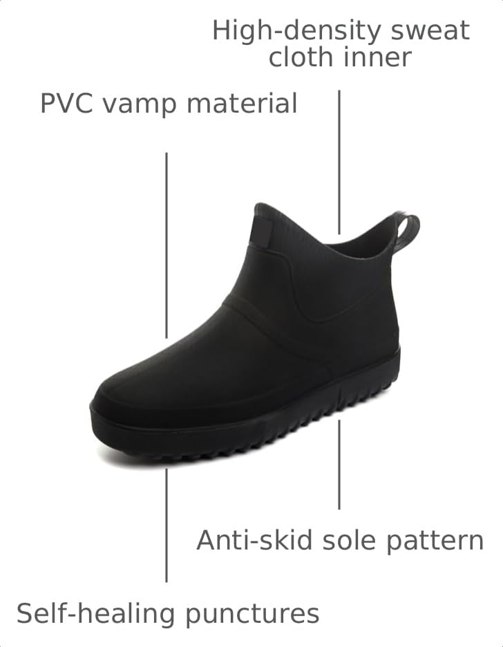 Image of Enelauge Men's Outdoor Waterproof Rain Short Ankle Boots Nonslip Rubber Rain Car Wash Footwear Garden Shoes