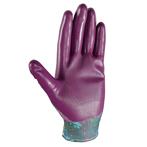 Wells Lamont Women's Botanical Print Nitrile Coated Work and Gardening Gloves, Large (497L)