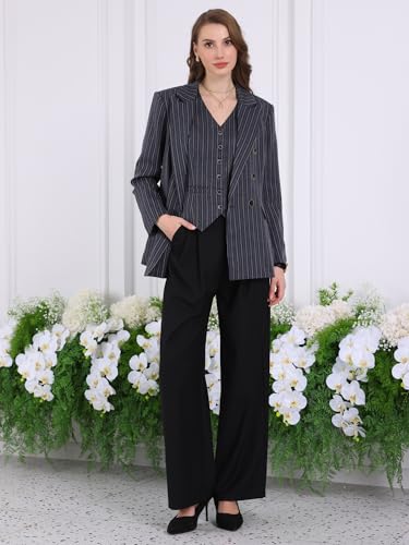 Women's Double Breasted Blazer Vintage Pinstripe Striped Suit2