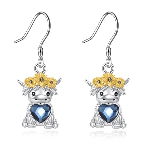 Boucles d'oreilles vache des Highlands argent 925 cristal pour fille