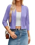 GRACE KARIN Bolero Damen Festlich Sommer 3/4 Ärmel Cropped Strickjacke Damen für Kleid Elegant Party Blazer Cardigan Lila 3XL