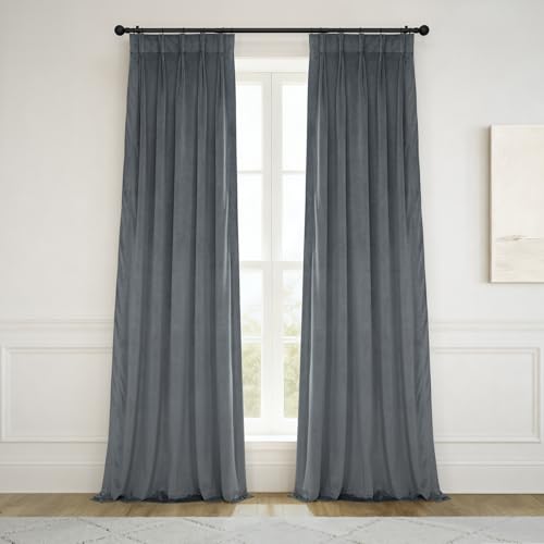 Image of HPD Half Price Drapes Velvet Blackout Curtains /Drapes - 96 Inches Long 1 Panel Blackout Curtain Signature Pleated for Living Room & Bedroom - 25W X 96L, Natural Grey