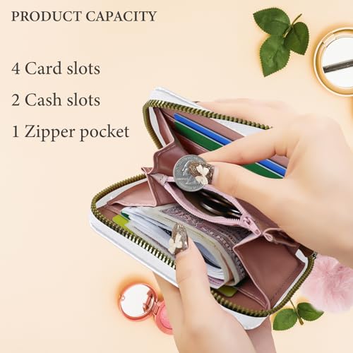 Womens Wallets, PU Leather Small Wallet Credit Card Holder for Women and Girls, Cute Wallet Purse Ladies Wallets with Fur Ball Zipper for Shopping, Dating, Travel (white)4