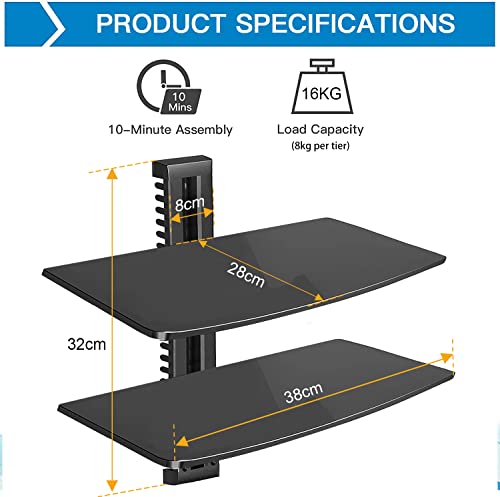 Étagère Murale 2 Niveaux Support Meuble Suspendu pour Décodeur et DVD